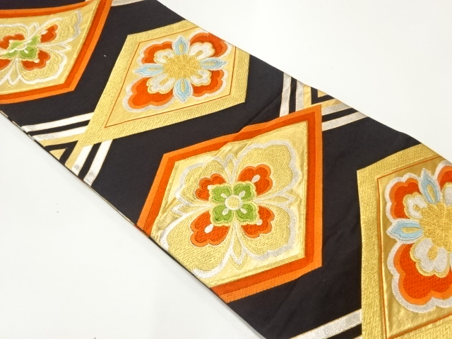 JAPANESE KIMONO / ANTIQUE FUKURO OBI / SILK / WOVEN RHOMBUS